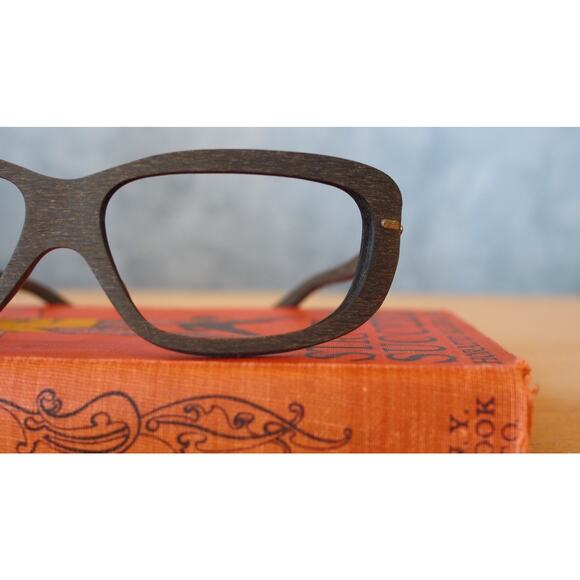 Vintage 1960s De Lotto Cat eye Eyeglasses Frame Faux Wood Pin up Italy NOS main image 12